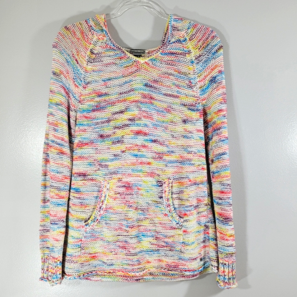 EDDIE BAUER rainbow knit long sleeve cotton pullover hooded sweater